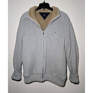 Tommy Hilfiger Sweater Zip Up Jacket Sherpa Lined - Womens S M Padded Elbows